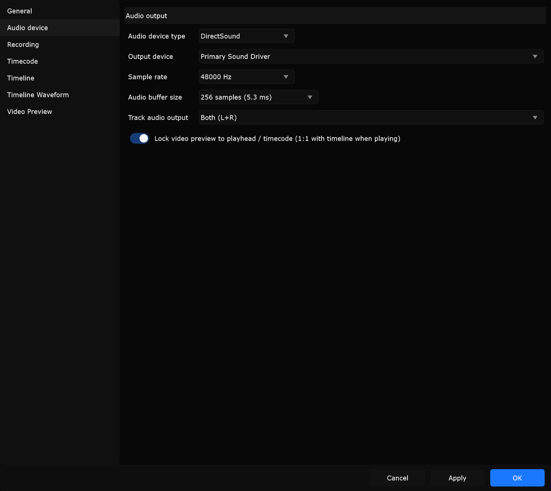 Preferences - Audio device