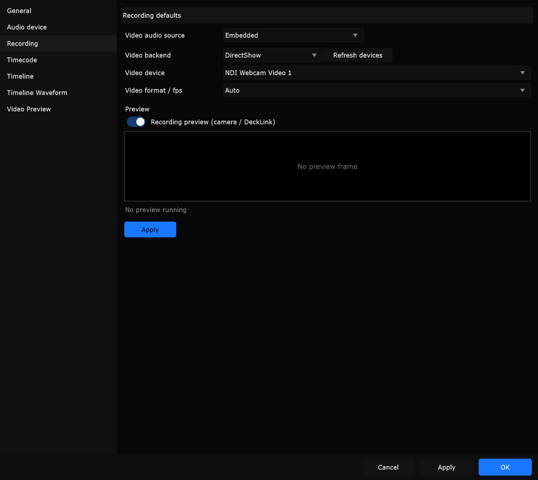 Preferences - Recording