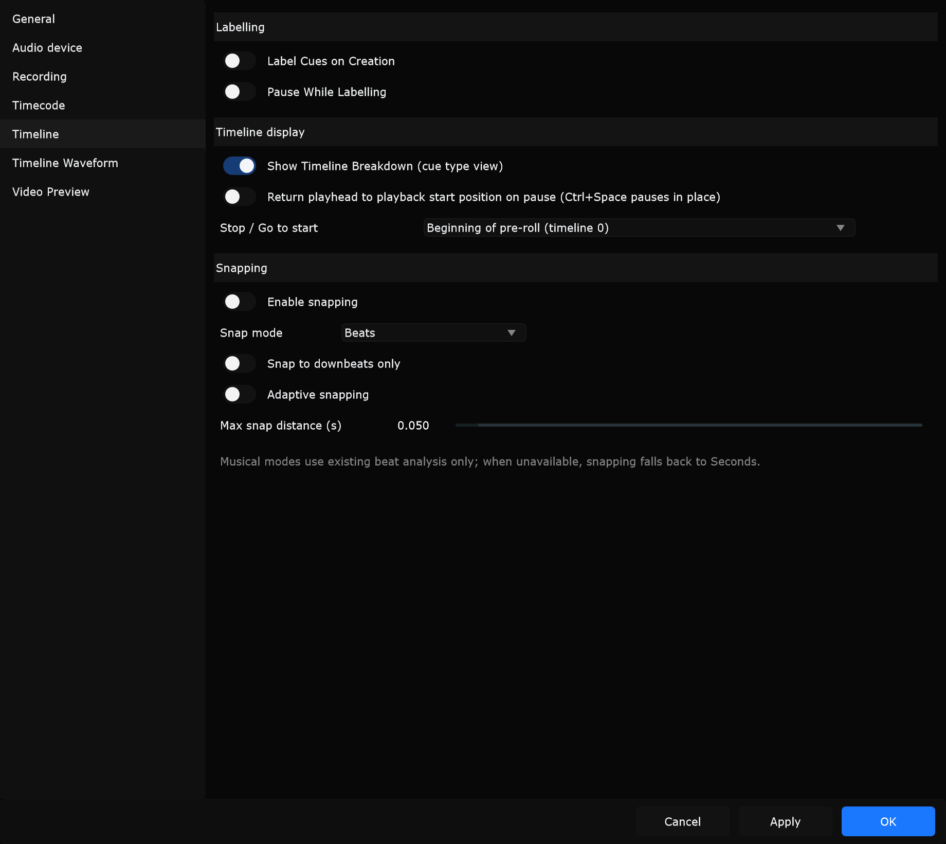 Preferences - Timeline