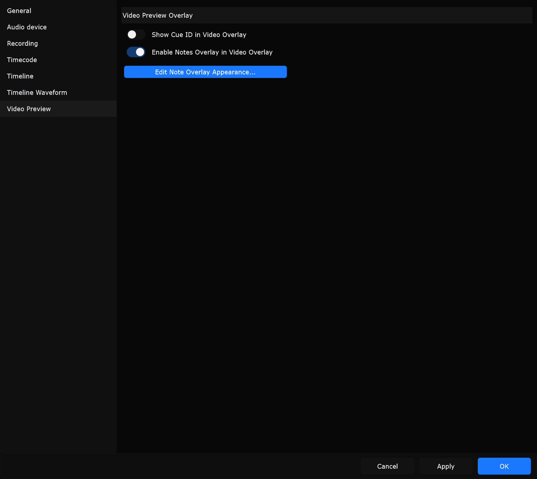 Preferences - Video Preview